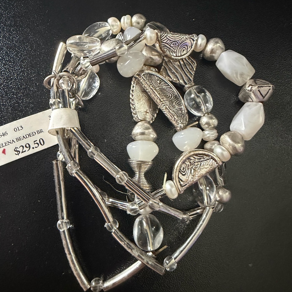 Multi-Strand Silver & White Beaded Women's Bracelet